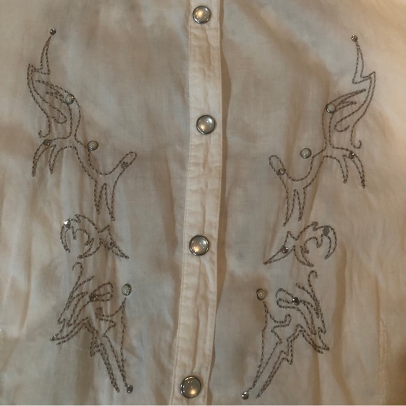 Harley-Davidson Shirt Women Silver White Pearl Snap Closure Embroider Spellout M - Picture 7 of 16